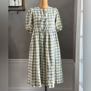notPERFECTLINEN ROSEMARY Bow Tie Dress in Laurel Gingham size XS